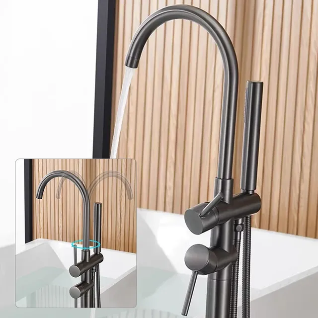 Robinet colonne bain îlot autoportant inox brossé gris… – vue 4