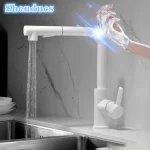Smart Touch sur les robinets d&rsquo;évier de cuisine 7 mots chaud froid tirer notre robinet mitigeur d&rsquo;évier de cuisine capteur blanc tactile robinets d&rsquo;évier de cuisine