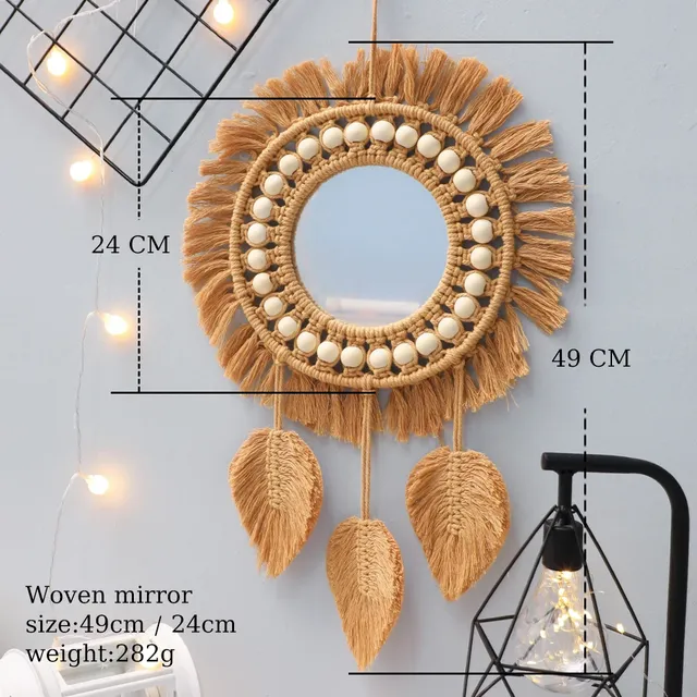 Miroir mural rond macramé tissé main bohème folklorique… – vue 5