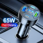 Chargeur de voiture USB 5 ports 65W, Type C, Charge rapide, PD QC3.0, pour téléphone, allume-cigare de voiture, Charge Flash