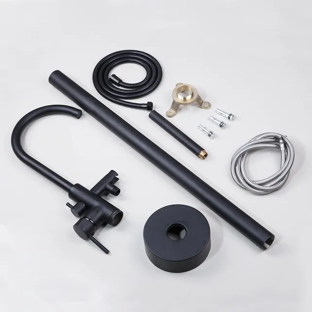 Mitigeur baignoire sur pied monocommande noir mat laiton… – vue 6