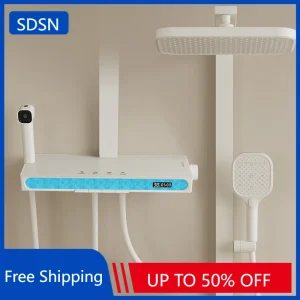 Ensemble de douche de salle de bains numérique, éclairage d’ambiance, pomme de douche de pluie de 12 pouces, robinet de salle de bains chaud et froid, système de douche à affichage numérique Ensemble de douche de salle de bains numérique, éclairage d’ambiance, pomme de douche de pluie de 12 pouces, robinet de salle de bains chaud et froid, système de douche à affichage numérique