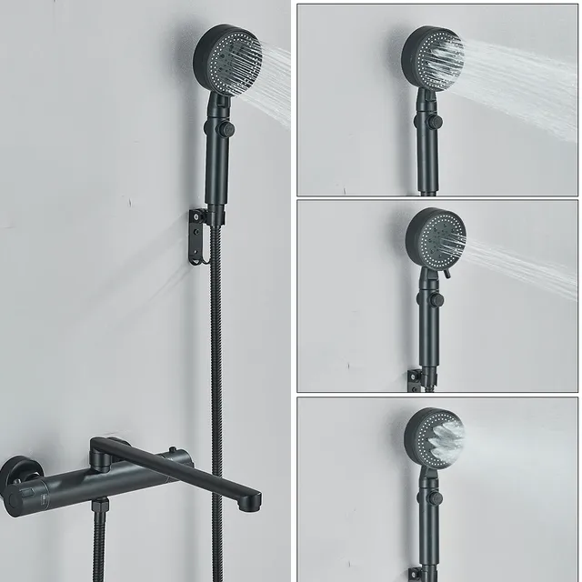 Robinet douche thermostatique mural noir mat inoxydable… – vue 4