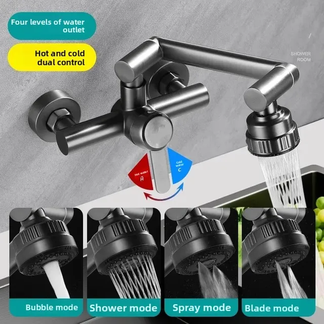 Robinet de cuisine mural en acier inoxydable – vue 3