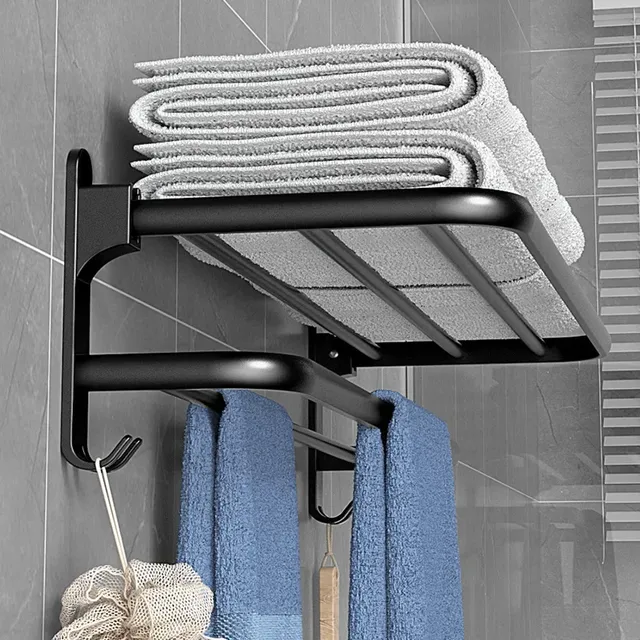 Porte serviettes mural aluminium noir mat double barre… – vue 3