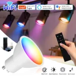 Ampoule intelligente RGB GU10 WIFI 220V 110V, ampoules intelligentes Tuya avec télécommande APP, lampe intelligente Compatible Google Home Alexa