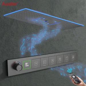 2025 musique pomme de douche salle de bain LED ensemble de douche de pluie thermostatique cascade système de douche de pluie ensemble pour salle de bain