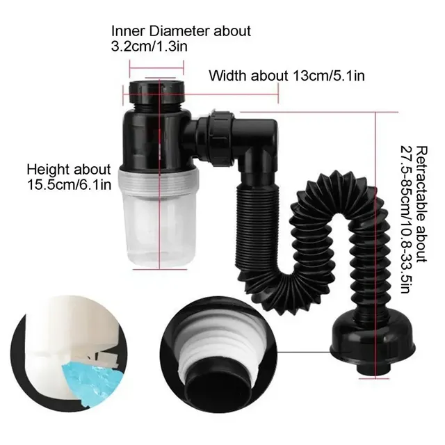 Siphon évier flexible accordéon PVC ABS noir blanc coude… – vue 7