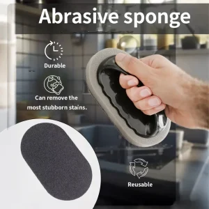 Technologie noire de nettoyage de cuisine! Brosse éponge émeri réutilisable avec une poignée. Économisez l&rsquo;effort dans l&rsquo;élimination des taches, peut être lavée