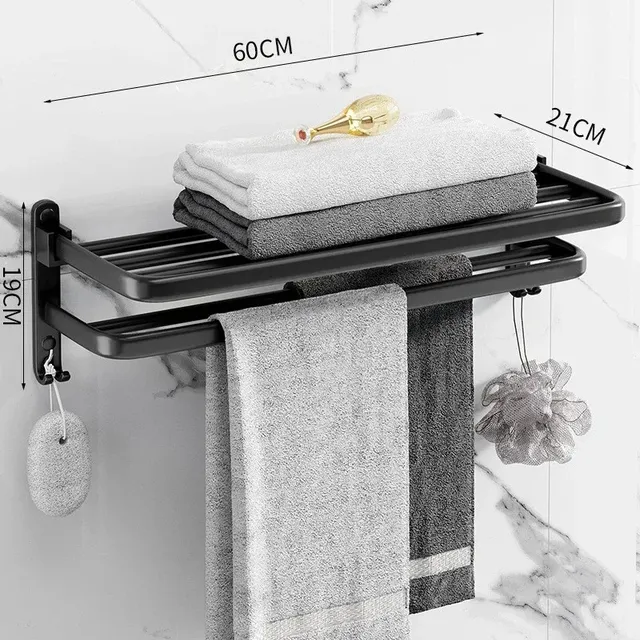 Porte serviettes mural aluminium noir mat double barre… – vue 6