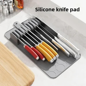 Plateau organisateur de couteaux pour tiroir de cuisine, tapis de rangement de drainage avec porte-couteau et conception de fente à couverts pour une protection sécurisée des lames