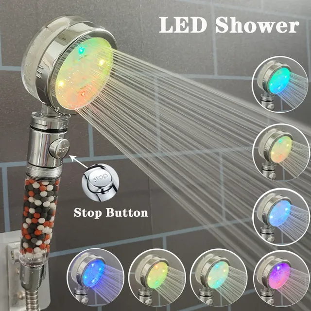 Pommeau de douche haute pression LED avec filtre à anions