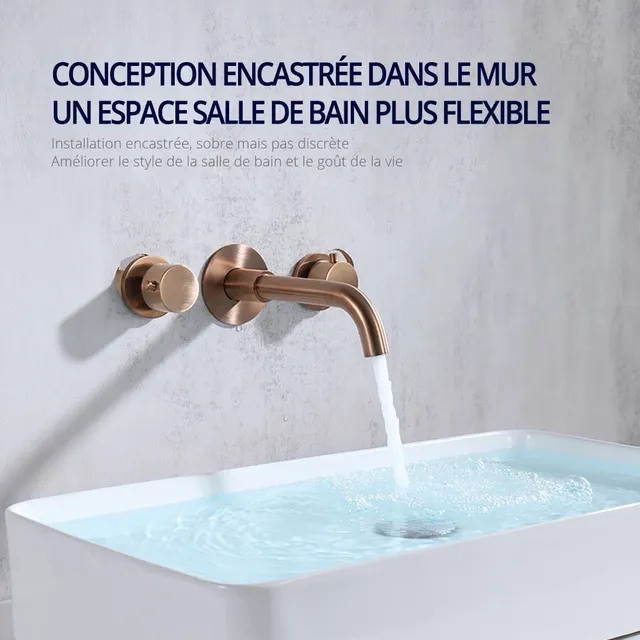 Robinet de lavabo en or rose brossé 100% robinet d'évier… – vue 3