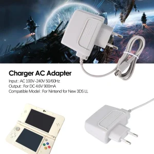 chargeur adaptateur secteur compact plastique blanc câble intégré sortie 900mA sécurisé compatible nouveau 3DS LL DSi DSiXL 2DS