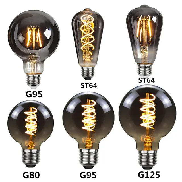 LED E27 ST64 G80 G95 G125 4W Dimmable220V gris fumé…