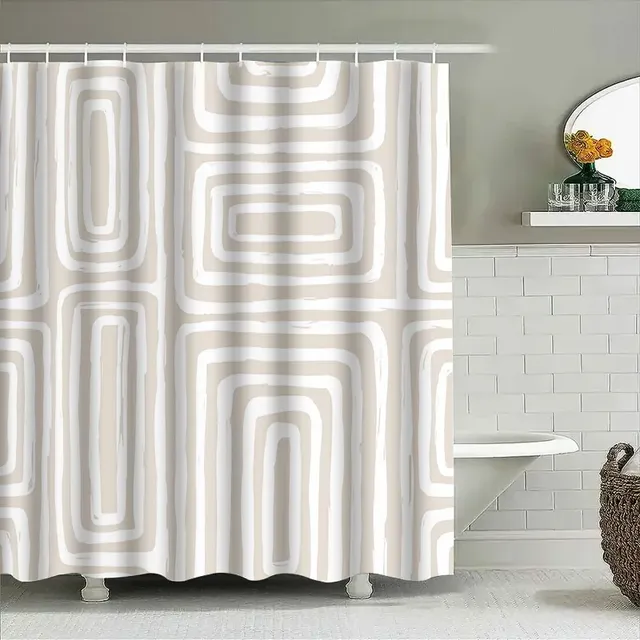 Rideau de douche géométrique blanc et beige – vue 4