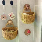 Panier de rangement de cuisine avec poignée, joli panier tissé mural suspendu Kawaii, panier de rangement suspendu, organisateur d&rsquo;articles divers de cuisine