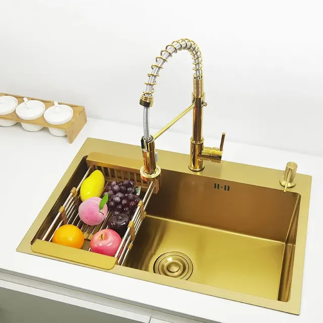 Évier cuisine inox SUS304 doré rectangulaire simple… – vue 2