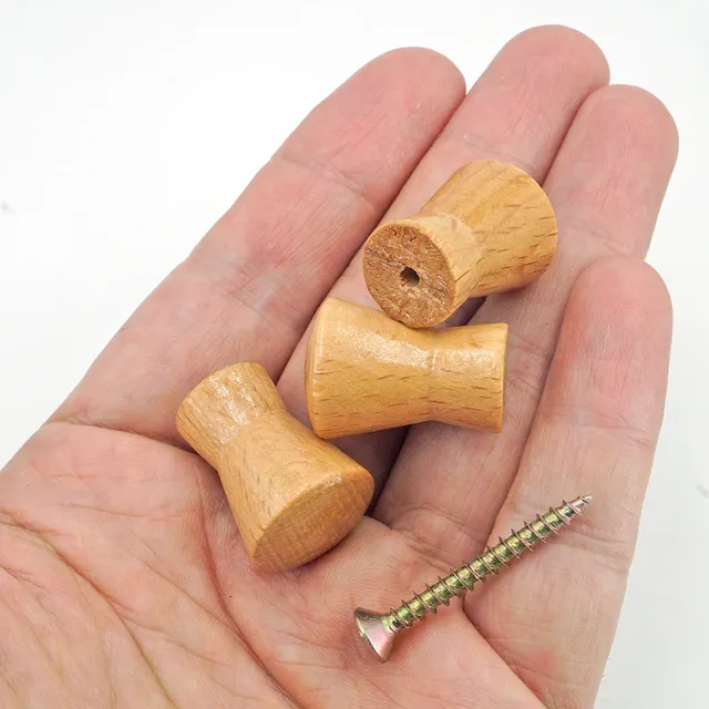 Mini bouton bois hêtre verni forme champignon surface… – vue 2