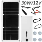 Kit de panneau solaire portable étanche avec port USB, 30W, 12V, chargeur 62, montres de téléphone, voiture, caravane, maison, camping