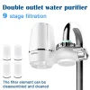 filtre eau robinet double sortie neuf étapes filtration charbon actif céramique composite cartouches remplaçables lavable compact grand débit
