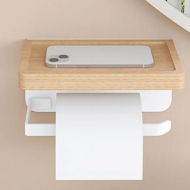 Porte-papier mural en aluminium blanc avec étagère – vue 4