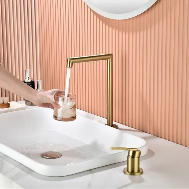 Robinet de salle de bains en laiton brossé doré – vue 6