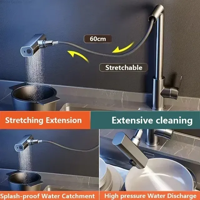 Robinet de cuisine extractible gris/argent – vue 4