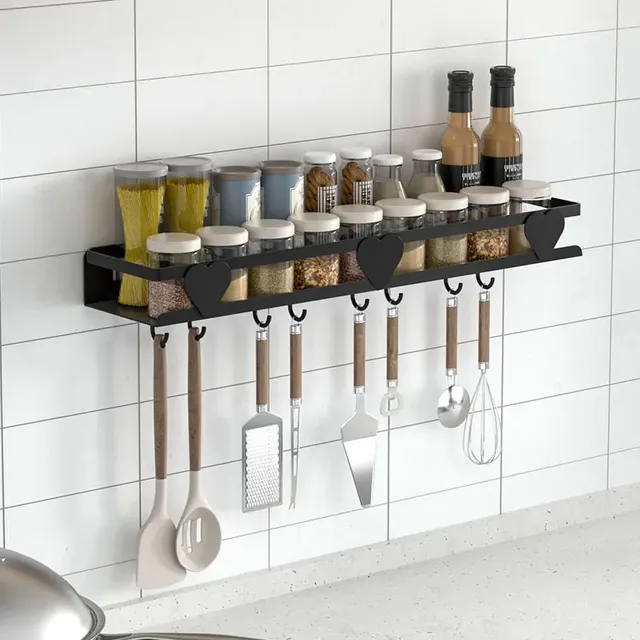 Étagère murale cuisine métallique noire mat cœurs… – vue 3