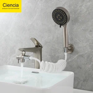 Ciencia évier douche pulvérisateur fixation évier robinet pulvérisateur ensemble avec 5 Modes de pulvérisation pomme de douche, tuyau et adaptateur inverseur Ciencia évier douche pulvérisateur fixation évier robinet pulvérisateur ensemble avec 5 Modes de pulvérisation pomme de douche, tuyau et adaptateur inverseur