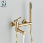 Baignoire Cascade Or Bushed, Robinet de centre commercial, Eau chaude et froide, Baignoire F/05, Montage mural, Noir