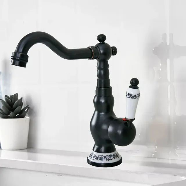 Robinet lavabo rétro victorien bec haut poignée… – vue 4