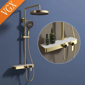 VGX – ensemble de système de douche doré, ensemble de robinets de douche de salle de bains, ensemble de douche à pluie à 3 voies, mitigeur de douche avec douchette à main, gris