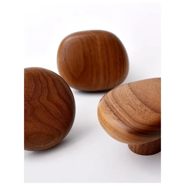 Poignée tiroir bois massif galet noyer noir ergonomique… – vue 3