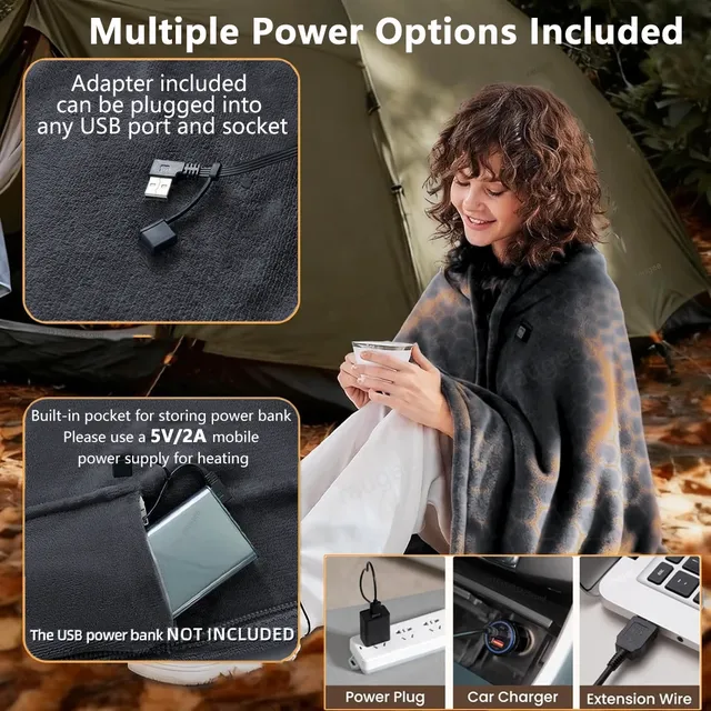 Couverture chauffante usb rechargeable châle poncho… – vue 5
