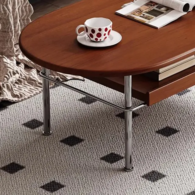 Table basse ovale noyer brun chaud plateau arrondi… – vue 4