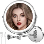 Miroir de maquillage mural pour salle de bain, 8 pouces, avec lumière 3 couleurs, miroir éclairé Double face grossissant 1X/10X, miroir LED pour le rasage