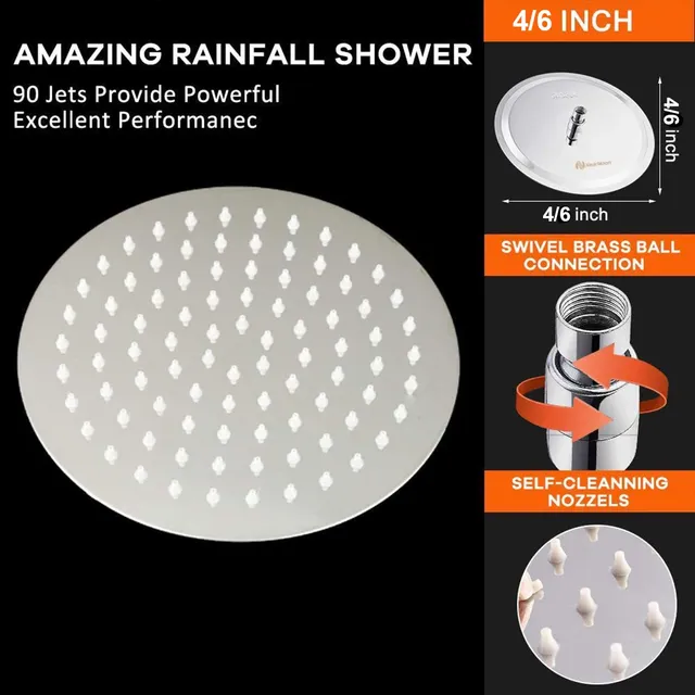 Pommeau de douche à effet de pluie carré/rond chromé de… – vue 5