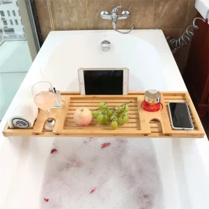 Support de baignoire minimaliste en bambou, étagère de bain en bois Simple, plateau de rangement, caddie de baignoire pour maison d’hôtes, essentiels de trempage Support de baignoire minimaliste en bambou, étagère de bain en bois Simple, plateau de rangement, caddie de baignoire pour maison d’hôtes, essentiels de trempage