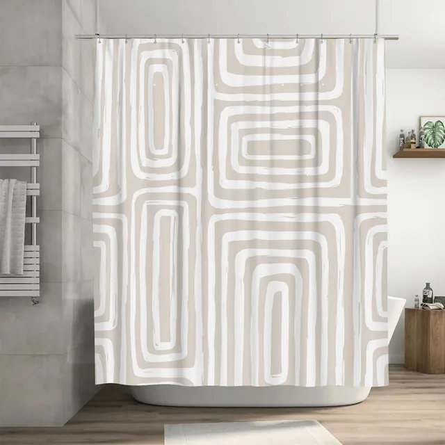 Rideau de douche géométrique blanc et beige – vue 3