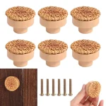 Poignée de porte de placard, poignées en bois, quincaillerie de meubles, commode, boutons de tiroir en rotin, porte d&rsquo;armoire circulaire