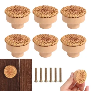 Poignée de porte de placard, poignées en bois, quincaillerie de meubles, commode, boutons de tiroir en rotin, porte d&rsquo;armoire circulaire