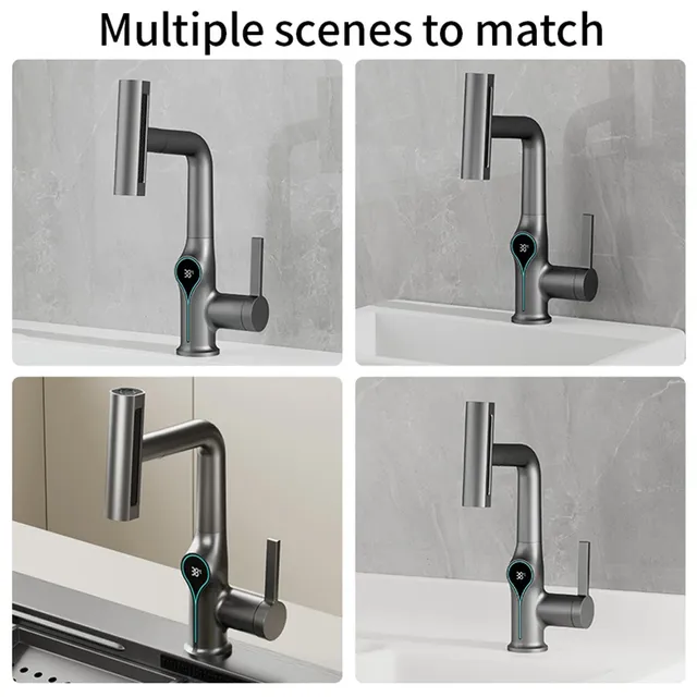 Mitigeur lavabo monotrou cascade contemporain bec coudé… – vue 5