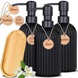 Ensemble trois distributeurs pompe rechargeables salle bain shampoing…