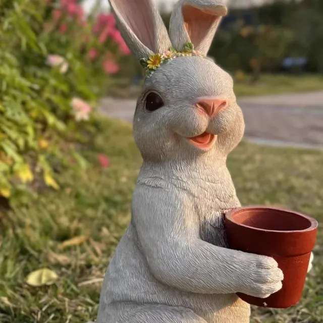 Bassin de maintien créatif en résine de lapin pour jardin – vue 5