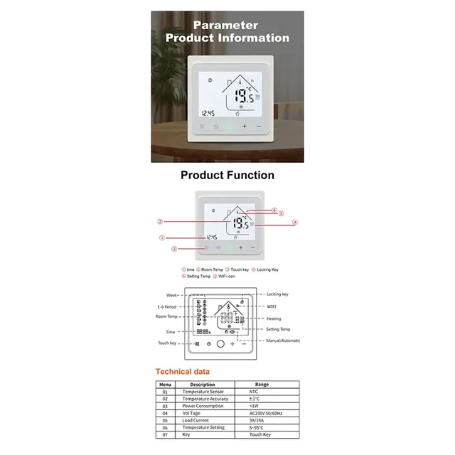 Y51A-16A Tuya Wifi intelligent Thermostat eau électrique…