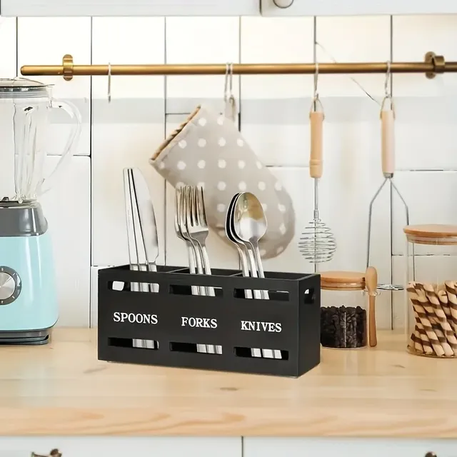 Boîte de rangement de couverts multi-compartiments en bois – vue 2