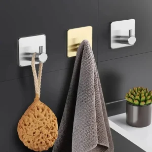 Porte-serviettes mural antirouille en acier inoxydable, avec crochets, salle de bain, cuisine, Durable, peut accrocher une serviette et un petit article