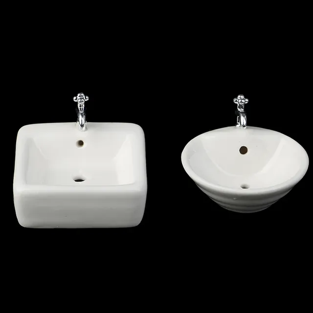 Lavabo miniature céramique blanche émaillée ronde carrée… – vue 3