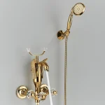 Robinet de baignoire de luxe en forme de cygne doré, poignée en cristal, ensembles de bain avec douchette à main, mitigeur chaud et froid pour salle de bains mural